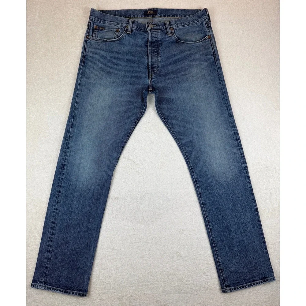 Polo‎ Ralph Lauren Mens Varick Straight Leg Button Fly Blue Jeans 34x30 Denim